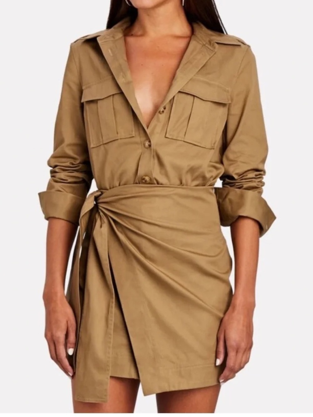 derek lam 10 crosby Khaki Utility tan Tie Waist mini dress size S